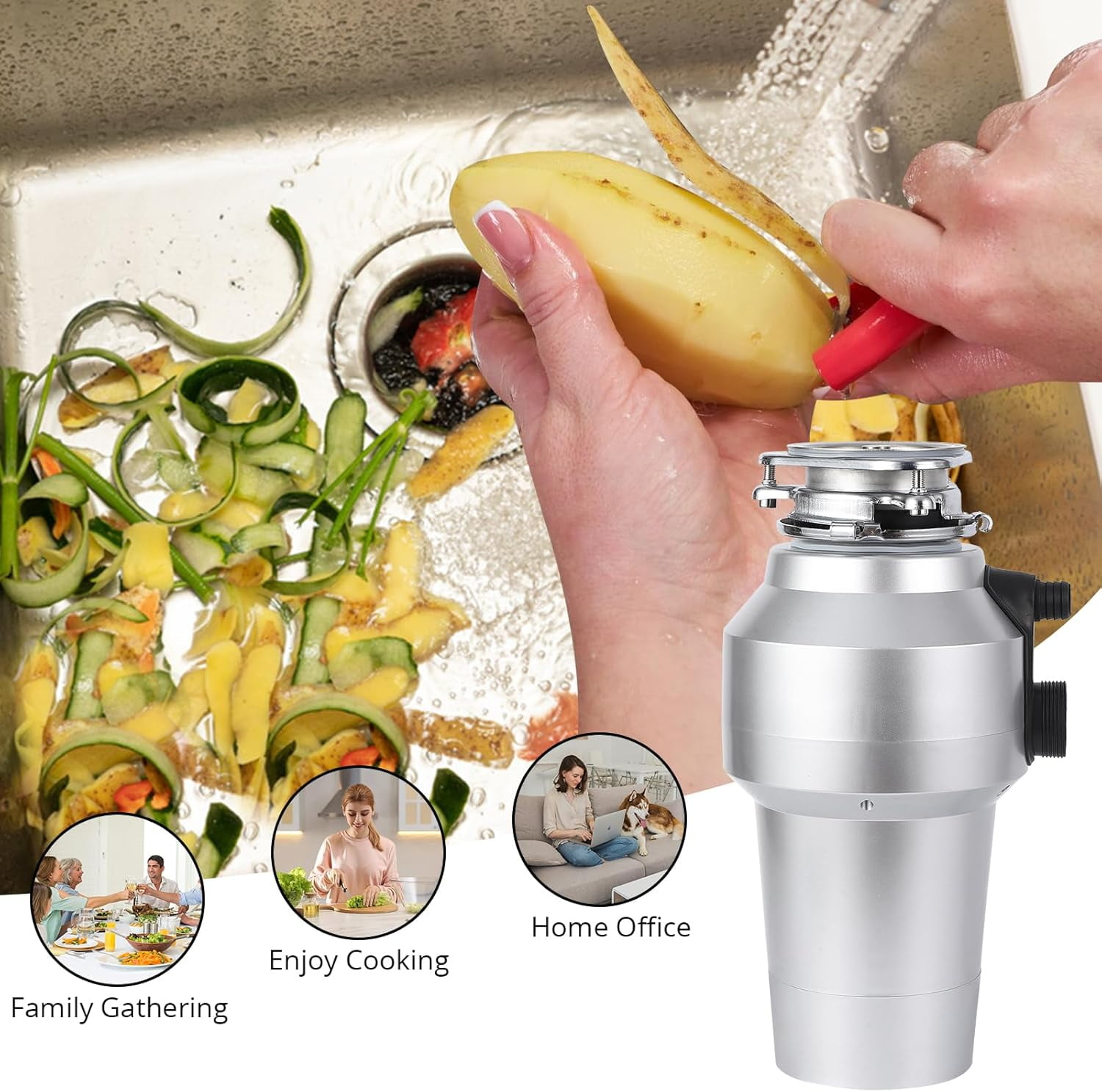 EastVita 3/4HP Garbage Disposal, 560W Food Garbage Disposals, 0.75HP Continuous Feed Food Waste Disposer With 14 Inch Cord, 4200r/Min Food Waste Grinding System
