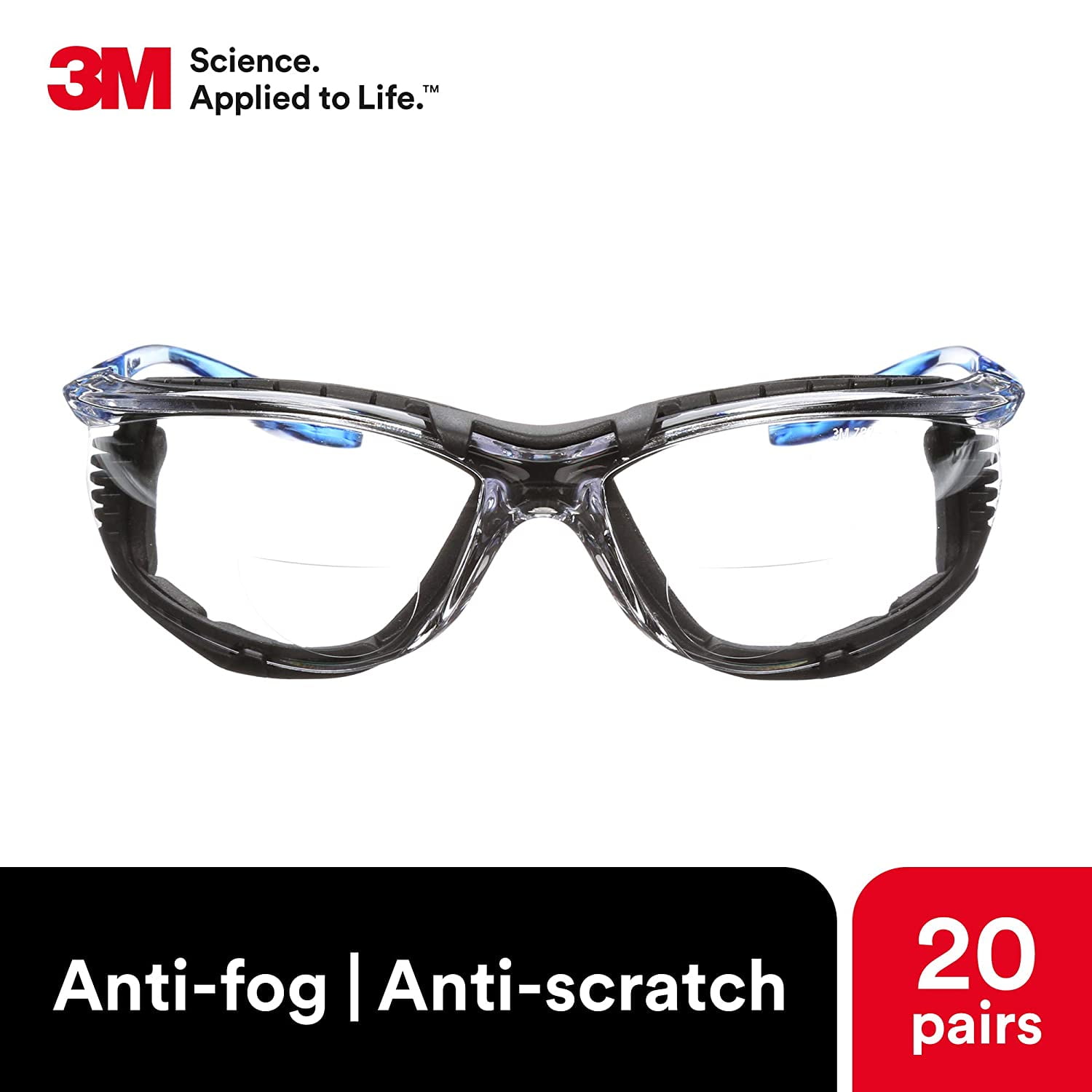 3M Virtua CCS Protective Eyewear with Foam Gasket, VC215AF Clear +2.0D Anti-Fog Lens,