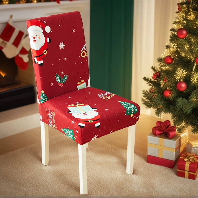Chairs Covers, Christmas Printed Chair Covers Elastic Completely-Coverage Seat Covers Dining Table and Chair Covers Dirt Proof and Non-Slide Stool Covers Christmas Decorations