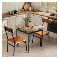 3-Piece Small Kitchen Table Set for 2, Wooden Dining Table Set for 2, Farmhouse Table Set with Table and Chair for Small Rooms or Flats, Brown