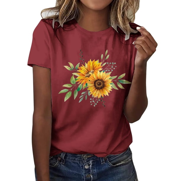 Gibobby Camisetas Mujer Manga Corta Camiseta holgada con estampado cuello redondo y manga corta algodón versión clásica para mujer(Vino,G)
