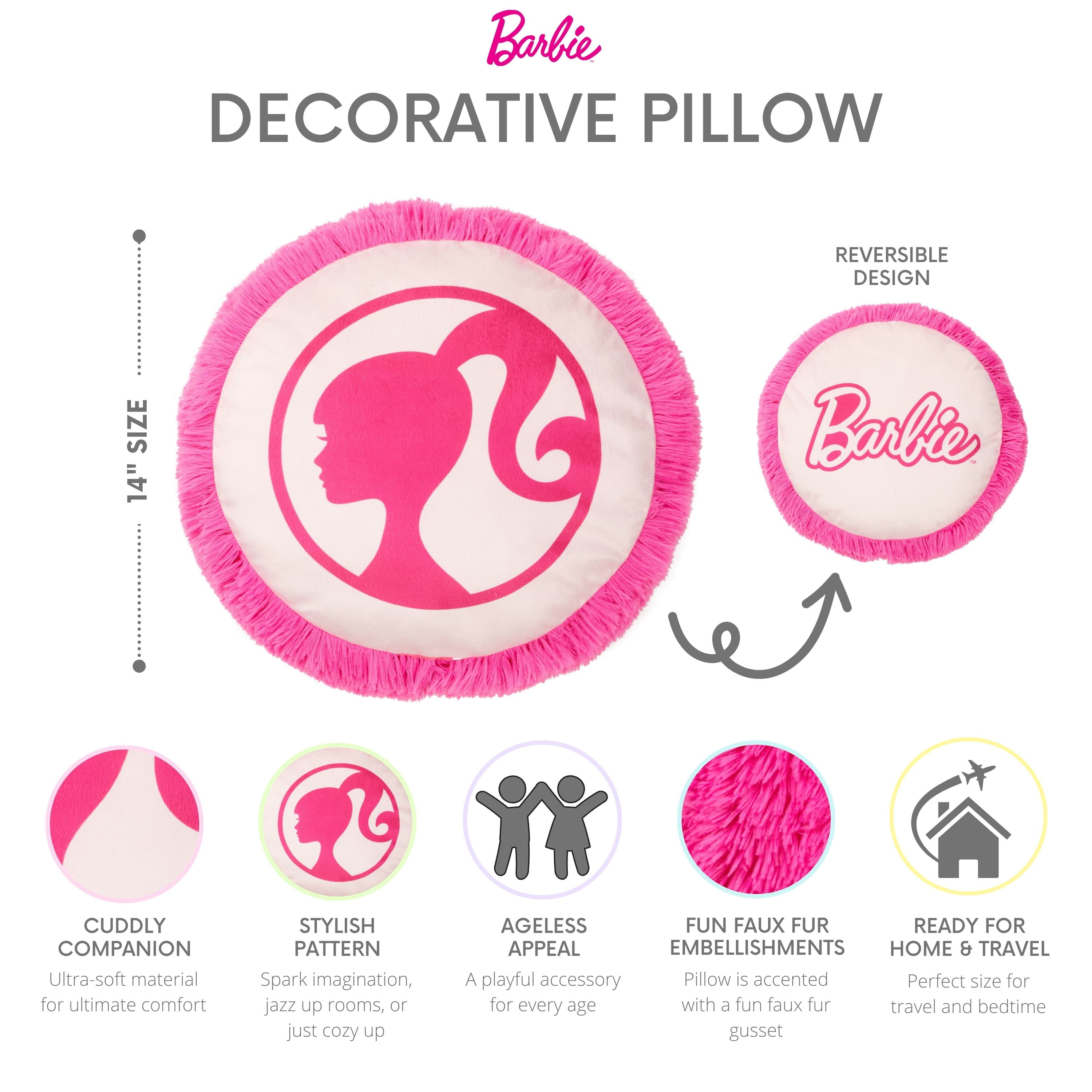 Barbie Kids Fur Get It Round Fur Pillow, Mattel