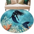thumbnail image 2 of Round Area Rug 5ft,Watercolor Mermaid Silhouette Coral Washable Carpet Non-Slip Runner Accent Rugs Indoor Floor Mat for Bedroom Living Room Decor,Undersea World, 2 of 9