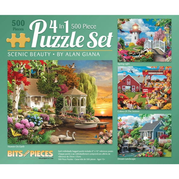 Bits and Pieces - 4-in-1 Multi-Pack - 500 Piece Jigsaw Puzzles for Adults-Each Measures 16" x 20" (46cm x 61cm)-Scenic Beauty by Artist Ala
