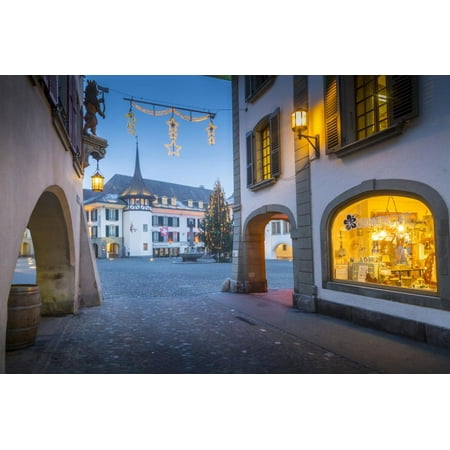 Christmas Tree in Rathausplatz, Thun, Jungfrau region, Bernese Oberland, Swiss Alps, Switzerland, E Print Wall Art By Frank (Best Place To Stay In Jungfrau Region)
