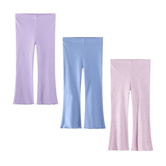 Girls' 3-Pack Soft Flare Pants, Ribbed Cotton Bell Bottom Leggings with a Decorative Ruffle Hem, Ideal Gift for Infant and Toddler Aged Girls