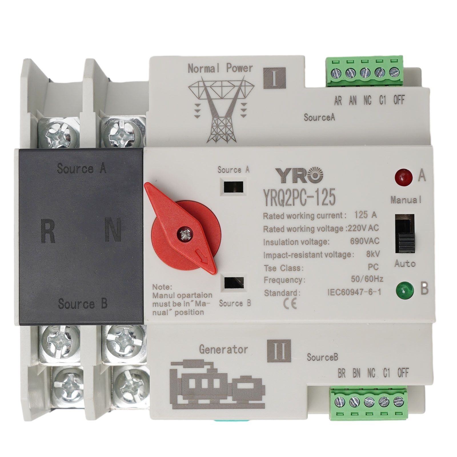 Coconut Ok 2P/3P/4P 125A Dual Power Automatic Transfer Switch Suitable for Uninterruptible Millisecond Generator 110V 220V 400V