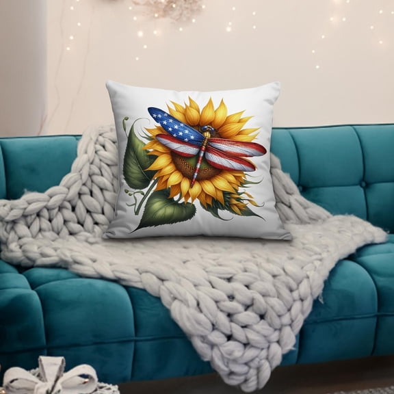 Independence Day Outdoor Waterproof Throw Pillow Covers 18 x 18 Inch , Patriotic Yellow Sunflower Pillowcases Decorative Square Cushion Cases for Patio Furniture Couch Porch Garden