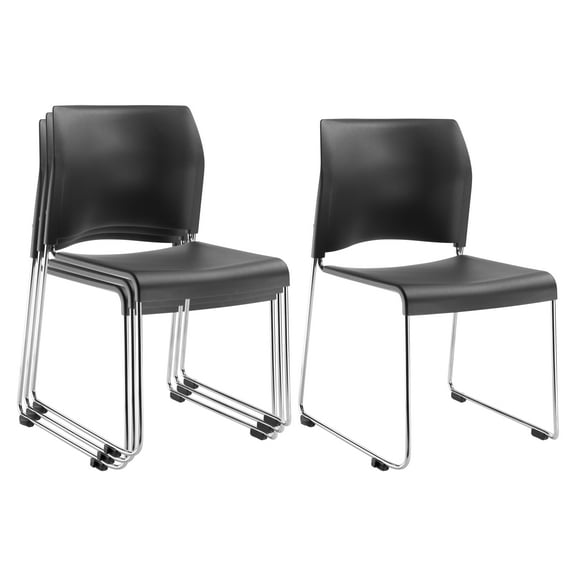 National Public SeatingĀ® 8800 Series Cafetorium Plastic Stack Chairs, Charcoal Slate/Chrome, Pack Of 4 Chairs