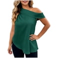 thumbnail image 2 of Women's Sleeveless Off-the-Shoulder Blouse with Asymmetrical Hem in Solid Color, 2 of 9