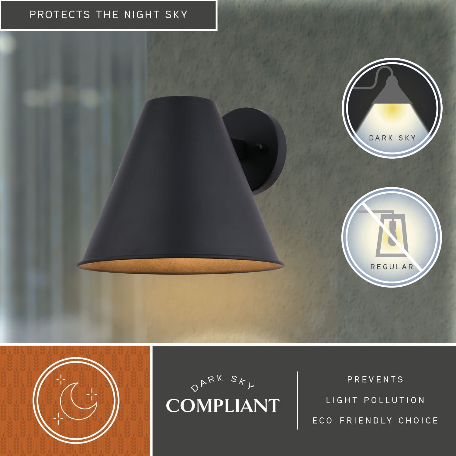 Smith 9 in. H Black Outdoor Hardwired Sconce Wall Light made of Durable Steel, Metal Shade, Dark Sky Compliant
