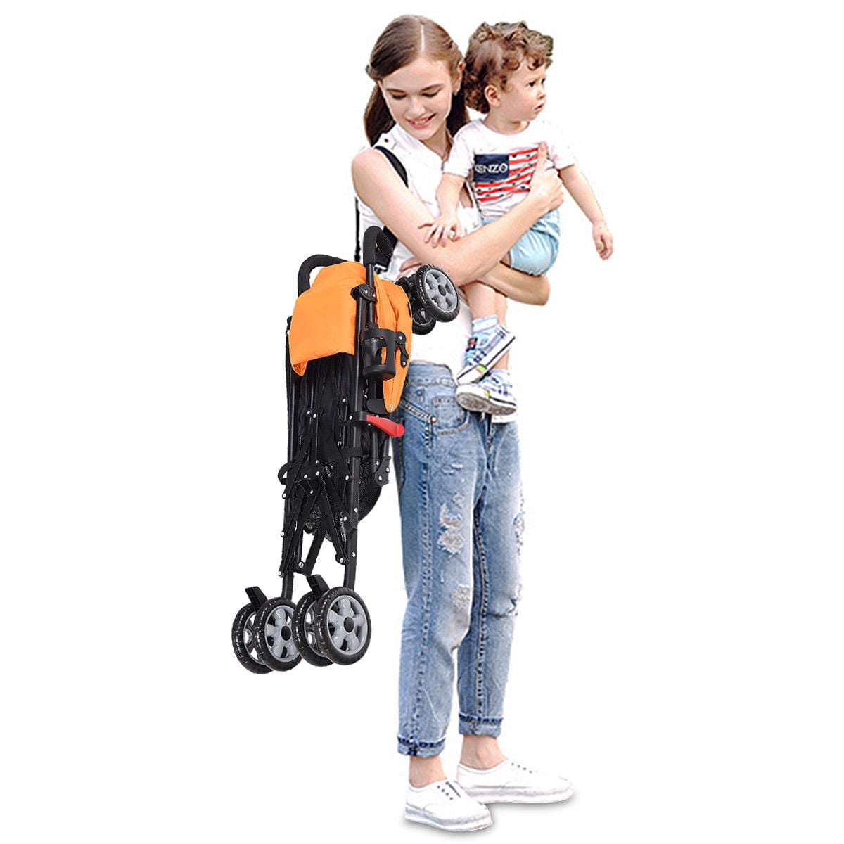 Costway Folding Lightweight Baby Toddler Umbrella Travel Stroller with Storage Basket Orange