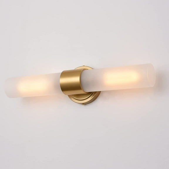 Moose Modern Gold 2-Light LED Dimmable Indoor Corded Electric Wall Sconce with Frosted Glass Shades