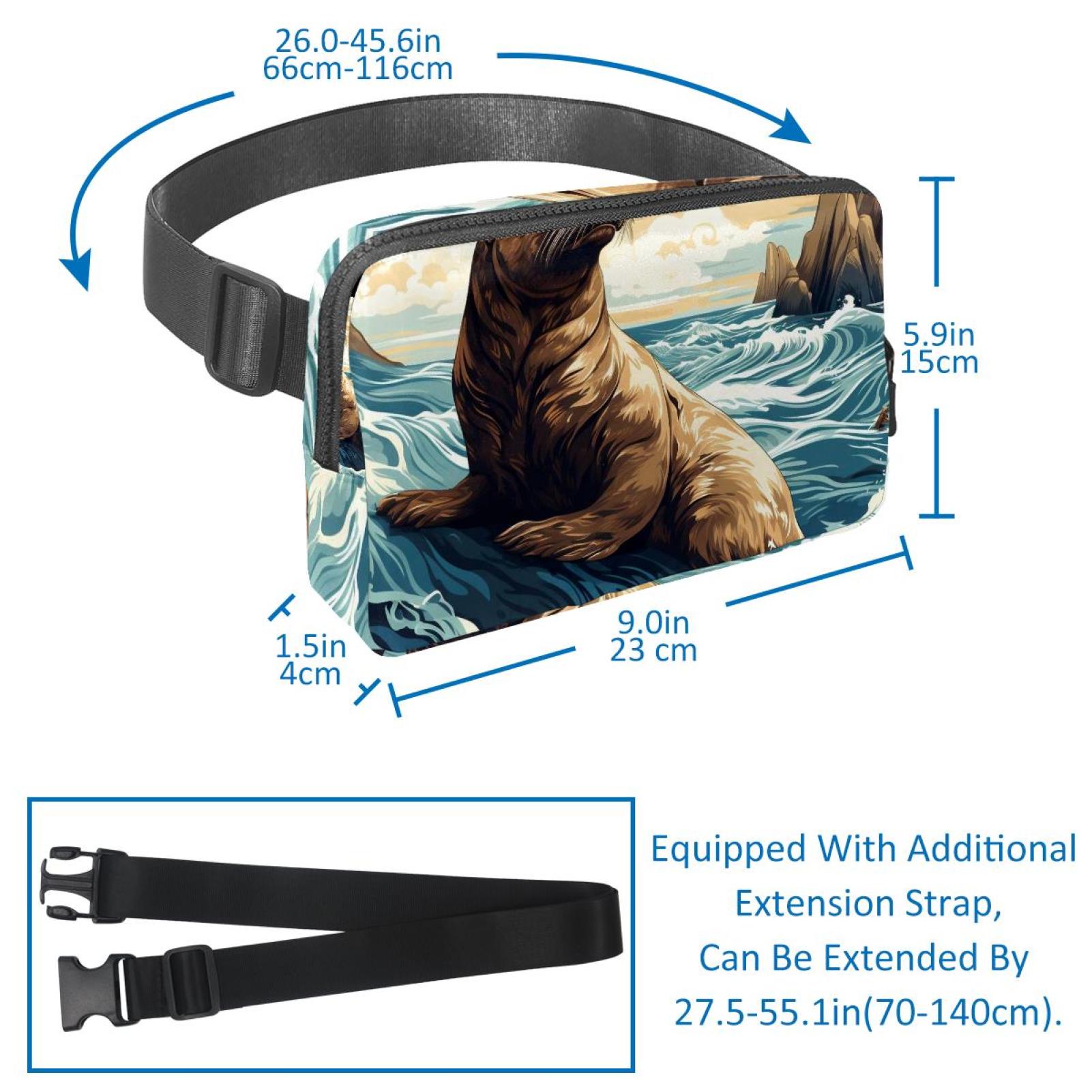 Sea lion Lightweight Adjustable Crossbody Fanny Sling Bag with Extension Strap Unisex
