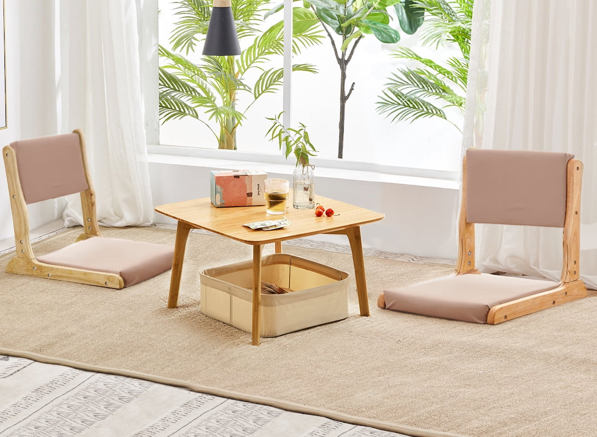 Square Tatami Bamboo Coffee Table for Living Room, Bedroom - Low Tea Table for Floor Sitting, Small Drawing Reading Studying Floor Furniture, Home Sofa Side Accent