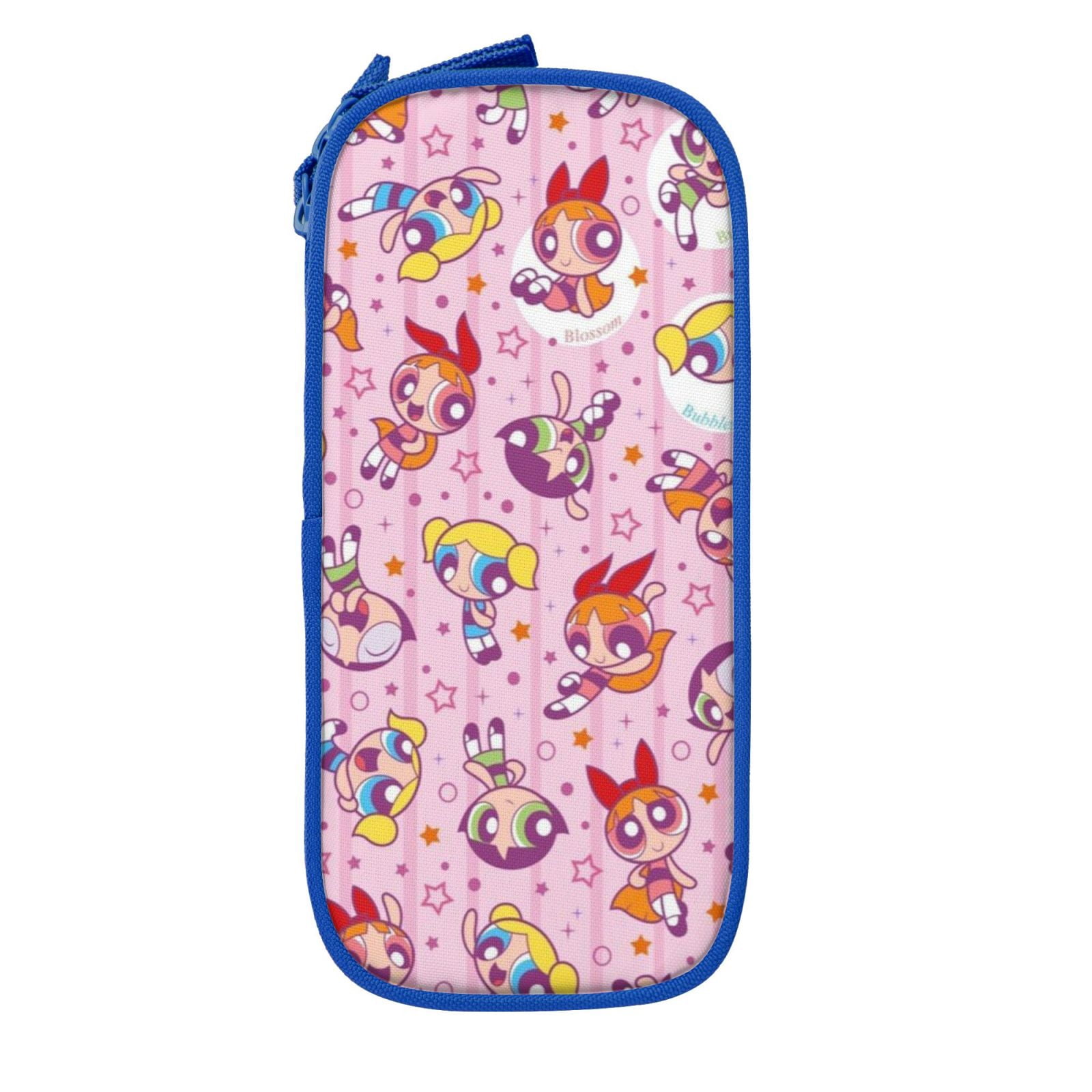 The Powerpuff Gi-rls Pencil Case Large Capacity Pencil Pouch Penbag Office Stationery Organizer Travel Makeup Bag Blue