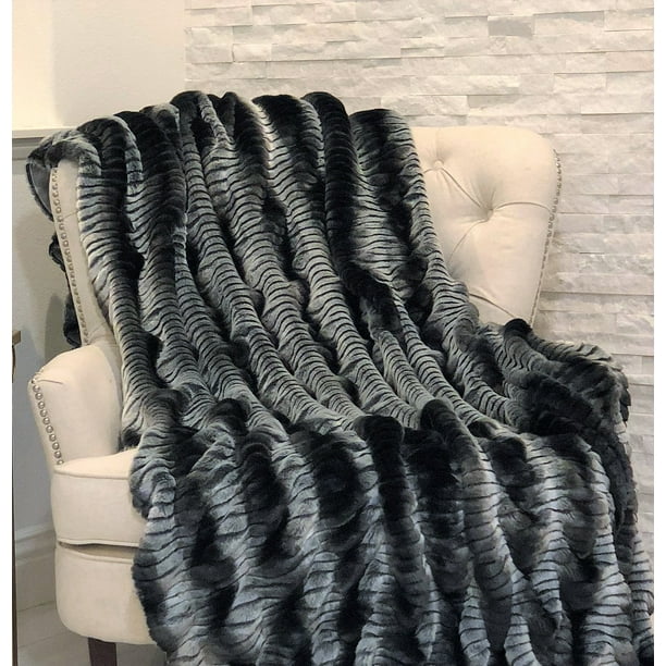 Plutus Tissavel Charpei Gray and Black Chinchilla Faux Fur Luxury