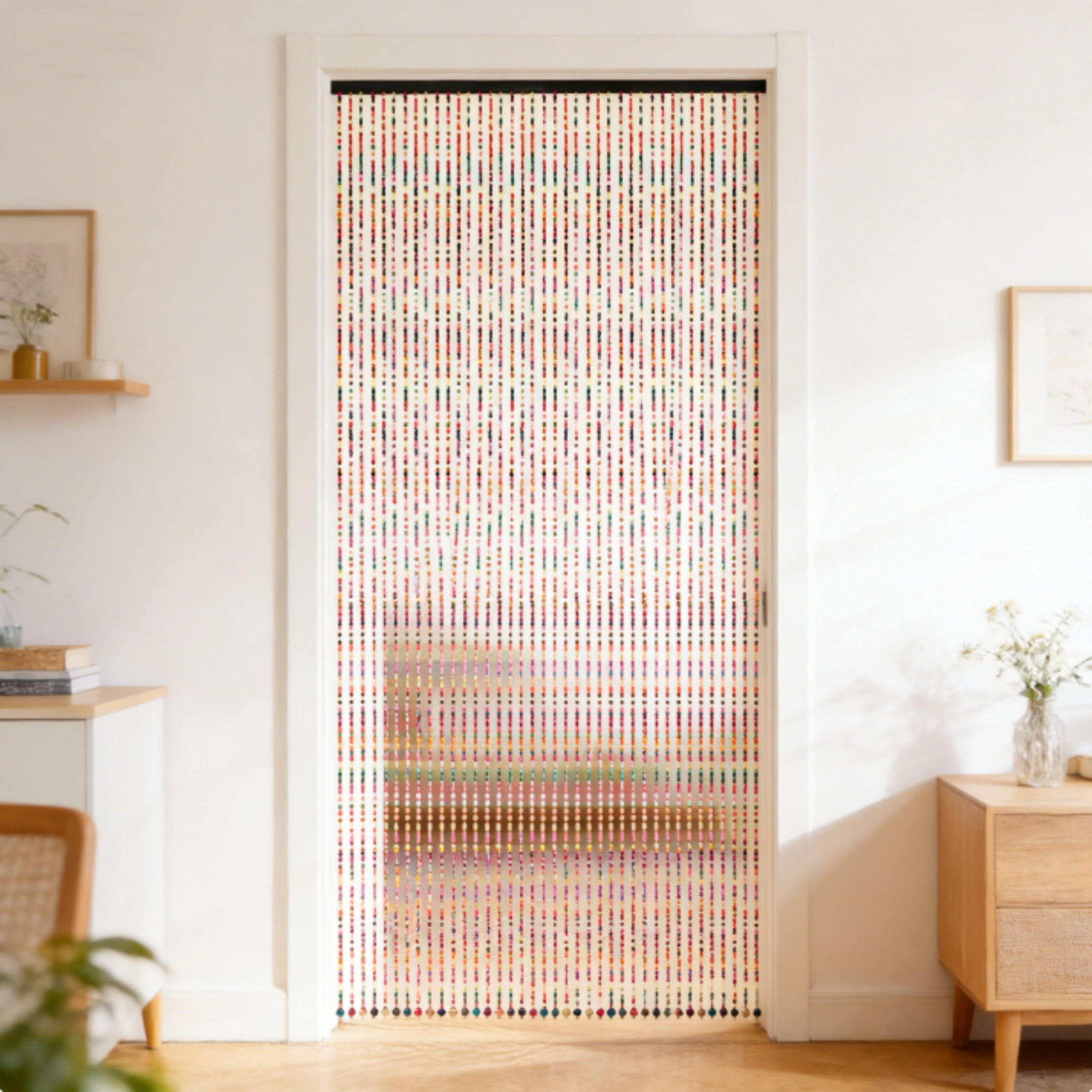 IAJXWI 35" x 77" Rainbow Wooden Bead Door Curtain, Natural Wood Colorful Beaded String Hanging Doorway Divider for Doorway Porch Bedroom, 41 Strands