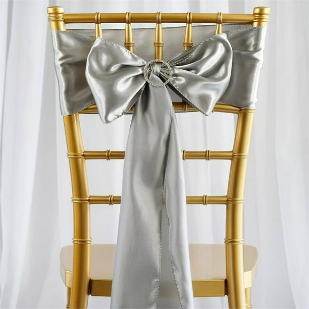 Efavormart 25pcs Silver SATIN Chair Sashes Tie Bows for Wedding Events Decor Chair Bow Sash