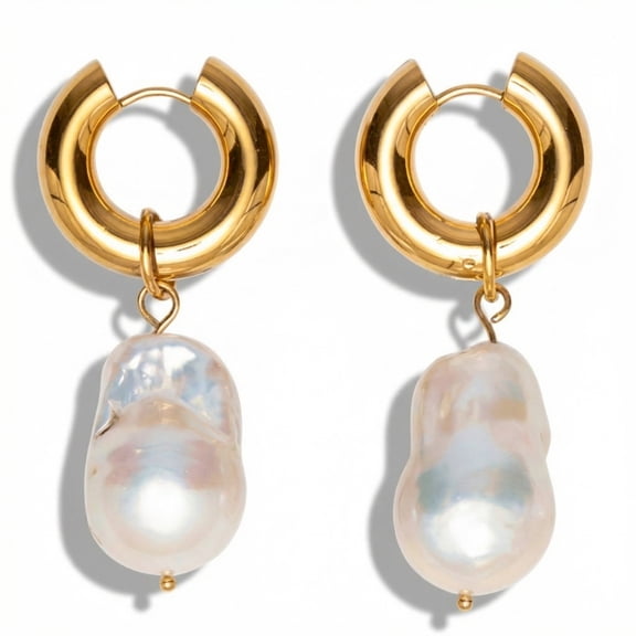 Pompeii 18k Yellow Gold Plated 2" Fresh Water Pearl Hoops (,)