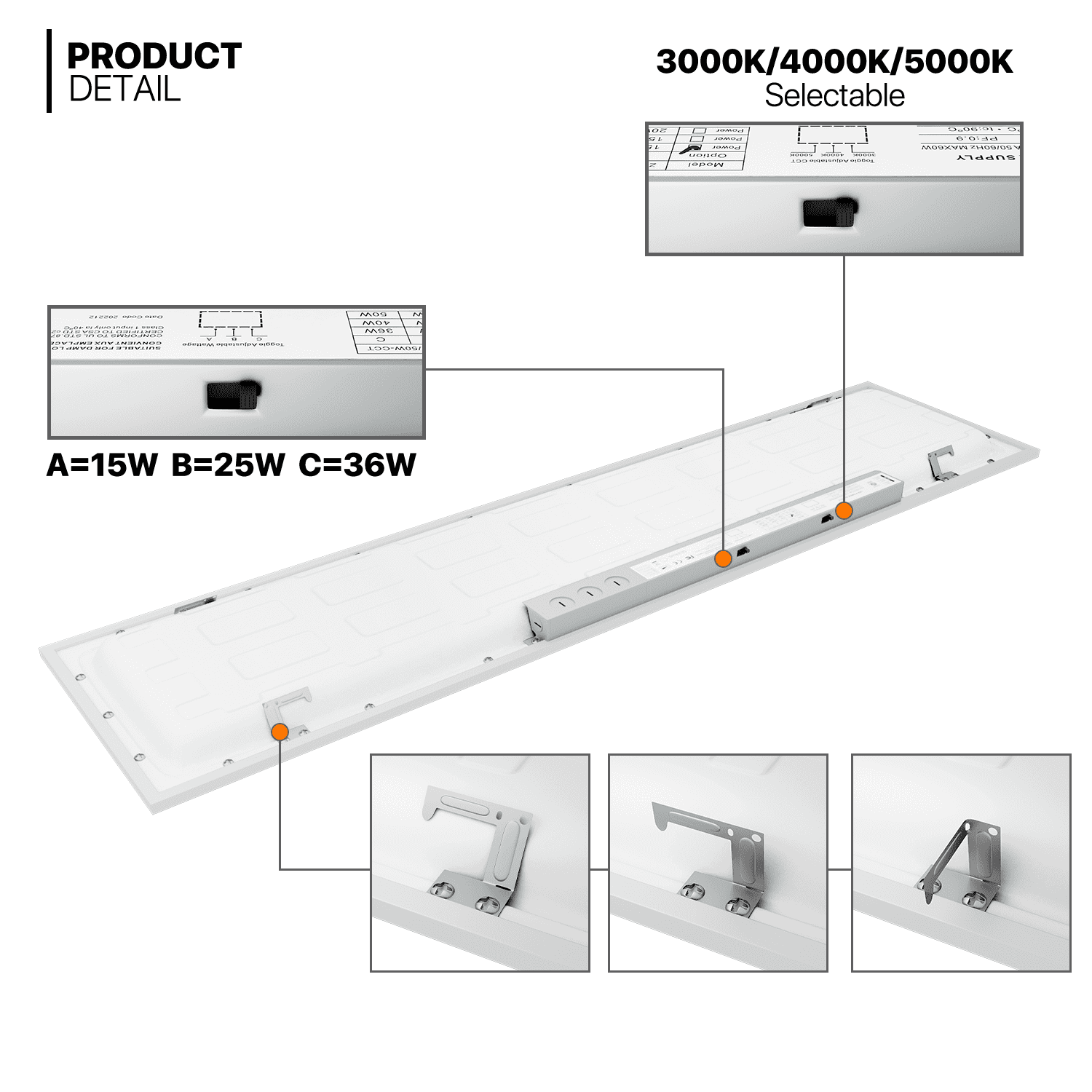 Mollie 2Pack 1x4 LED Flat Panel Light, 3 Color LED Panel Light Dimmable Drop Ceiling Troffer Fixture, 4000LM, 110LM/W