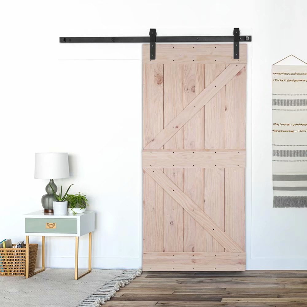 36in x 84in Unfinished Knotty Pine Sliding Barn Door with PreHollowed