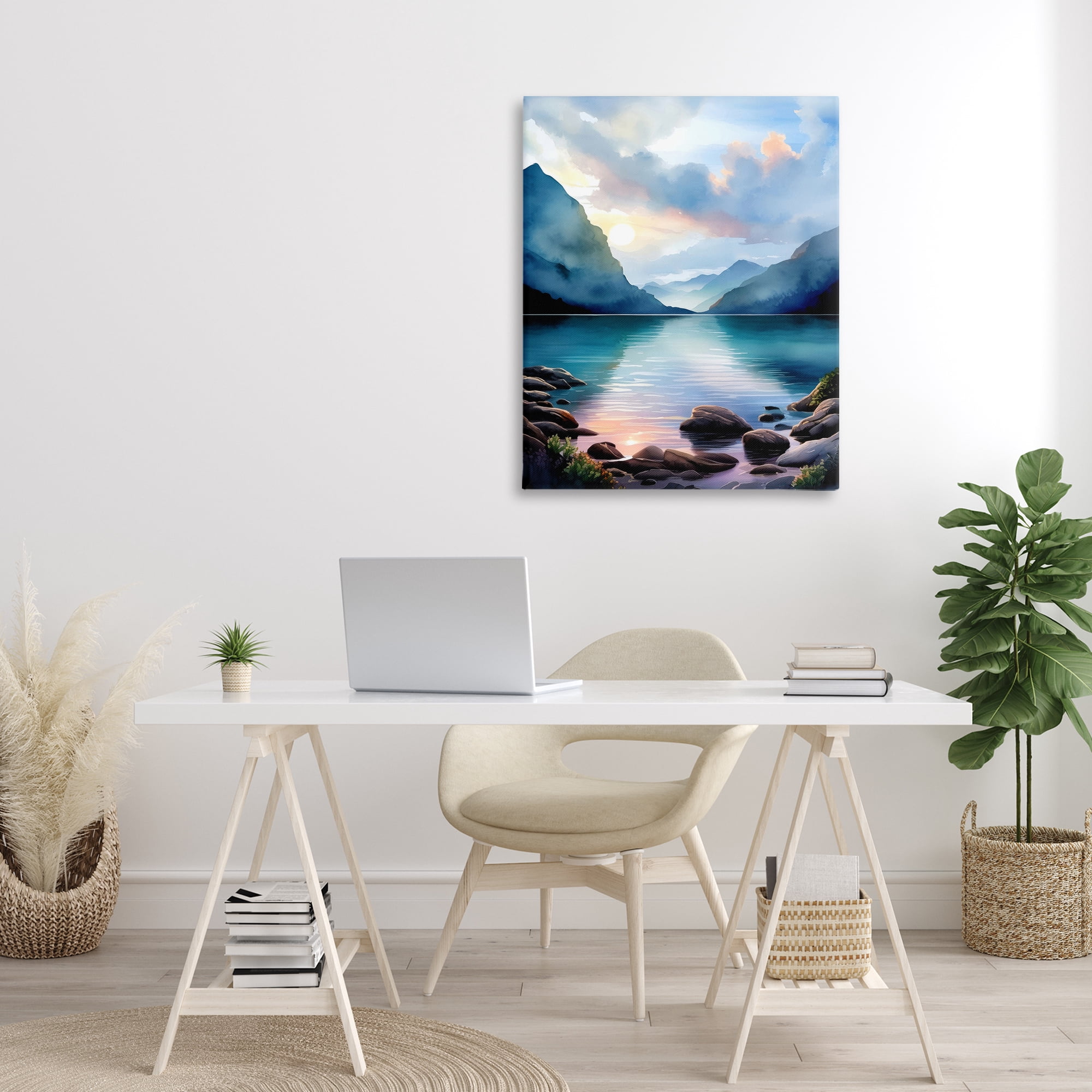 Stupell Industries Rocky Mountain Beach Landscape Painting Gallery Wrapped Canvas Art Print Wall Art, 30 x 40