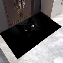 17x29.5 Inch Mysterious Black Cat Door Mat , Non-Slip Absorbent Indoor and Outdoor Rug with Halloween Theme Home Decor