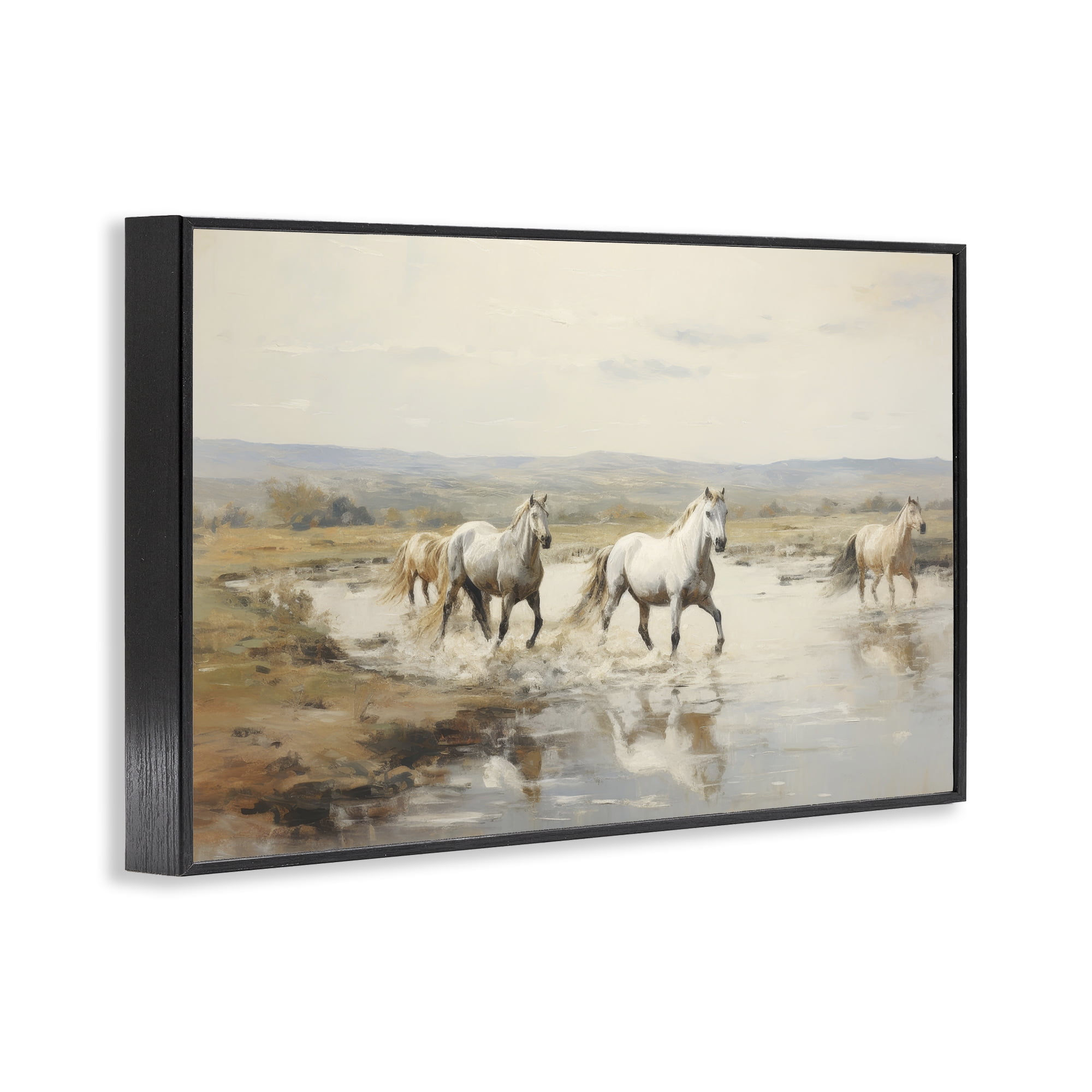 Stupell Industries Free Horses Running Landscape Painting Black Framed Art Print Wall Art, 18 x 12