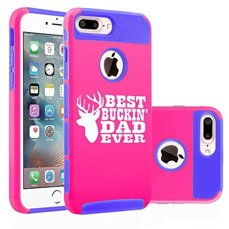Shockproof Impact Hard Soft Case Cover for Apple iPhone Best Buckin Dad Ever Father (Hot Pink-Blue for iPhone 8 (Best Shockproof Iphone Case)