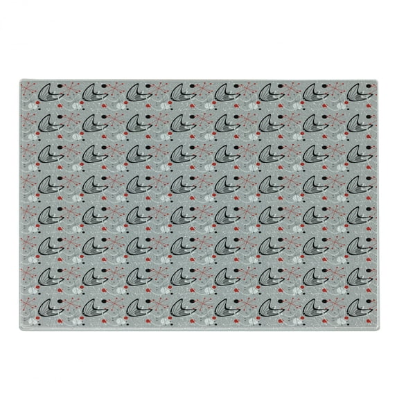 Mid Century Cutting Board, Scientific Inspirations in Fifties Art Design with Abstract Shapes, Decorative Tempered Glass Cutting and Serving Board, Small Size, Black Grey and Red, by Ambesonne