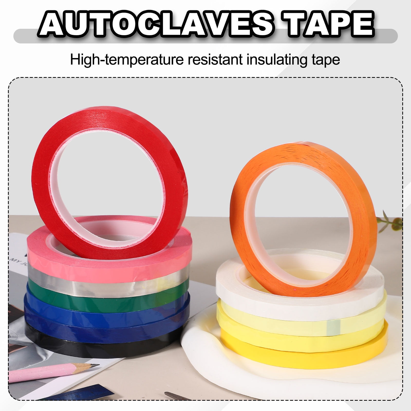 12 Rolls Tape, 0.4"x216ft Instruments Identification Tape Colored PET Adhesive for Steam Capacitors Circuit Boards Motors Electronic, White