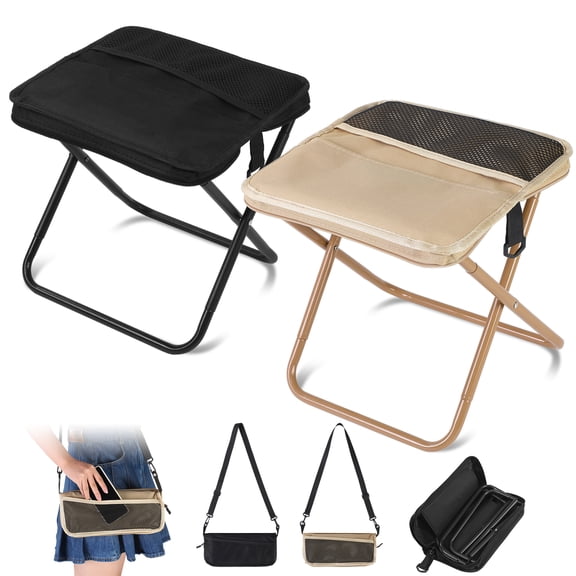 Hengguang 2 Pack Folding Camping Stool, Portable Lightweight 220 lbs, Outdoor for Adults Fishing Hiking, Black Khaki