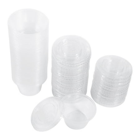 Fugacal 4 Sizes 50Pcs Disposable Plastic Clear Sauce Chutney Cups Boxes With Lid Food Takeaway Hot,Sauce Cup, Clear Sauce (Best Takeaway Food App)