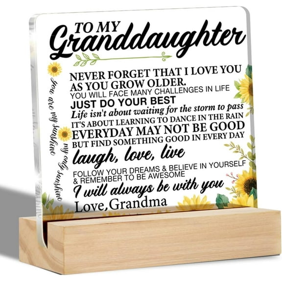 Granddaughter Gifts From Grandma, to My Granddaughter Gifts for Birthday Christmas Graduation, Sunflower Granddaughter Acrylic Sign Table Sign Keepsake 4x4 Inch