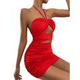 thumbnail image 3 of TRKIYQC, vestido ajustado de verano para mujer cuello Halter plisado corte en el pecho falda de Color sólido para mujer TRKIYQC moderno, 3 of 9