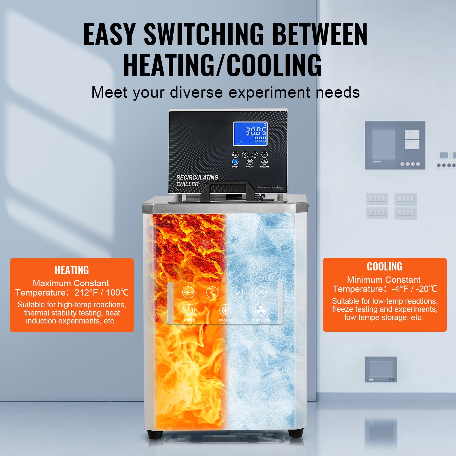 KFFKFF Lab Cooling System, 6L Chiller with Reduced Temperature Liquid, Range from -4°F to 212°F, Chiller with Circulation Pump, LCD Screen, 304 Stainless Steel Recirculating Water Cooling System