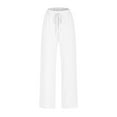 thumbnail image 6 of Lenpel Women's Wide Leg Pants Cotton Linen High Waisted Drawstring Loose Casual Beach Trousers Baggy Lounge Pants, 6 of 6