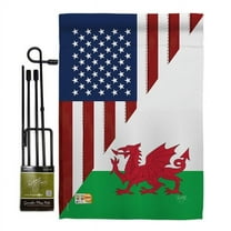 Breeze Decor BD-FS-GS-108389-IP-BO-D-US16-BD 13 x 18.5 in. US Wales Friendship Flags of the World Impressions Decorative Vertical Double Sided Garden Flag Set with Banner Pole