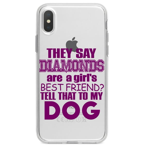 DistinctInk Clear Shockproof Hybrid Case for iPhone XS Max (6.5" Screen) - TPU Bumper Acrylic Back Tempered Glass Screen Protector - Diamonds Are Girls Best Friend Tell My Dog