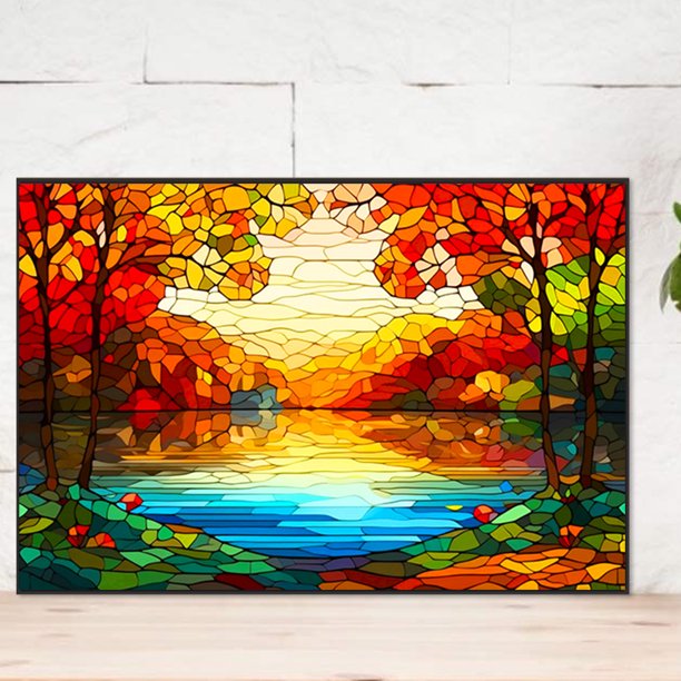 Cuadros Decorativos 5D bricolaje redondo completo taladro diamante pintura vidrieras bosque hogar arte DQrwqpou embutido en tela