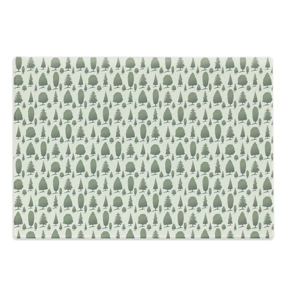 Woodland Cutting Board, Repeating Pattern of Green Tones Forest Trees Pastel Simplistic Print, Decorative Tempered Glass Cutting and Serving Board, in 3 Sizes, by Ambesonne