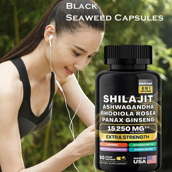 NordicPure 3PCS Black Shilajit Black Sea Moss Capsule 60 Capsules Seamossshilajitcapsule