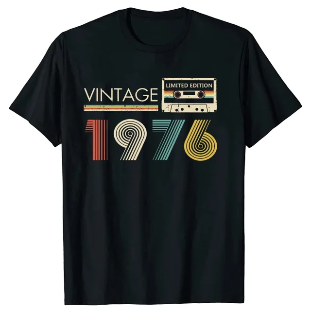 Camisetas vintage de casete de edición limitada de 1976, regalo de cumpleaños, camisetas de cuello redondo, camisetas de moda, ropa informal.
