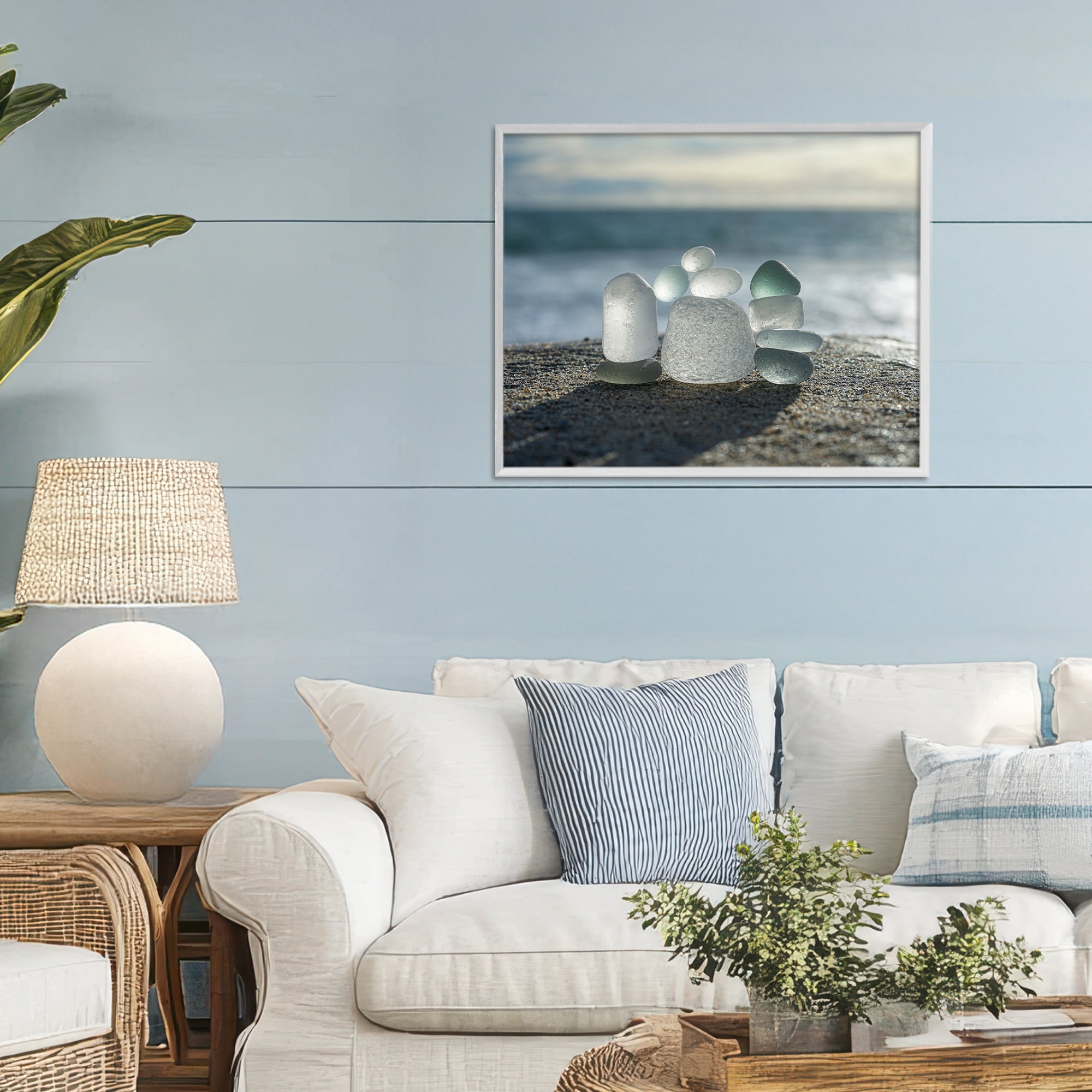 Stupell Industries Balancing Sea Glass Pebbles White Framed Giclee Art, design by LMarie Allen