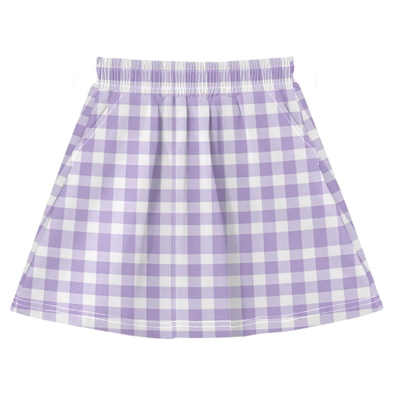 Girls Cotton A-Line Skirt with Built-in Shorts Soft Breathable High Waist Skirt Elastic Waist for Daily Wear Purple and White Plaid 3Y