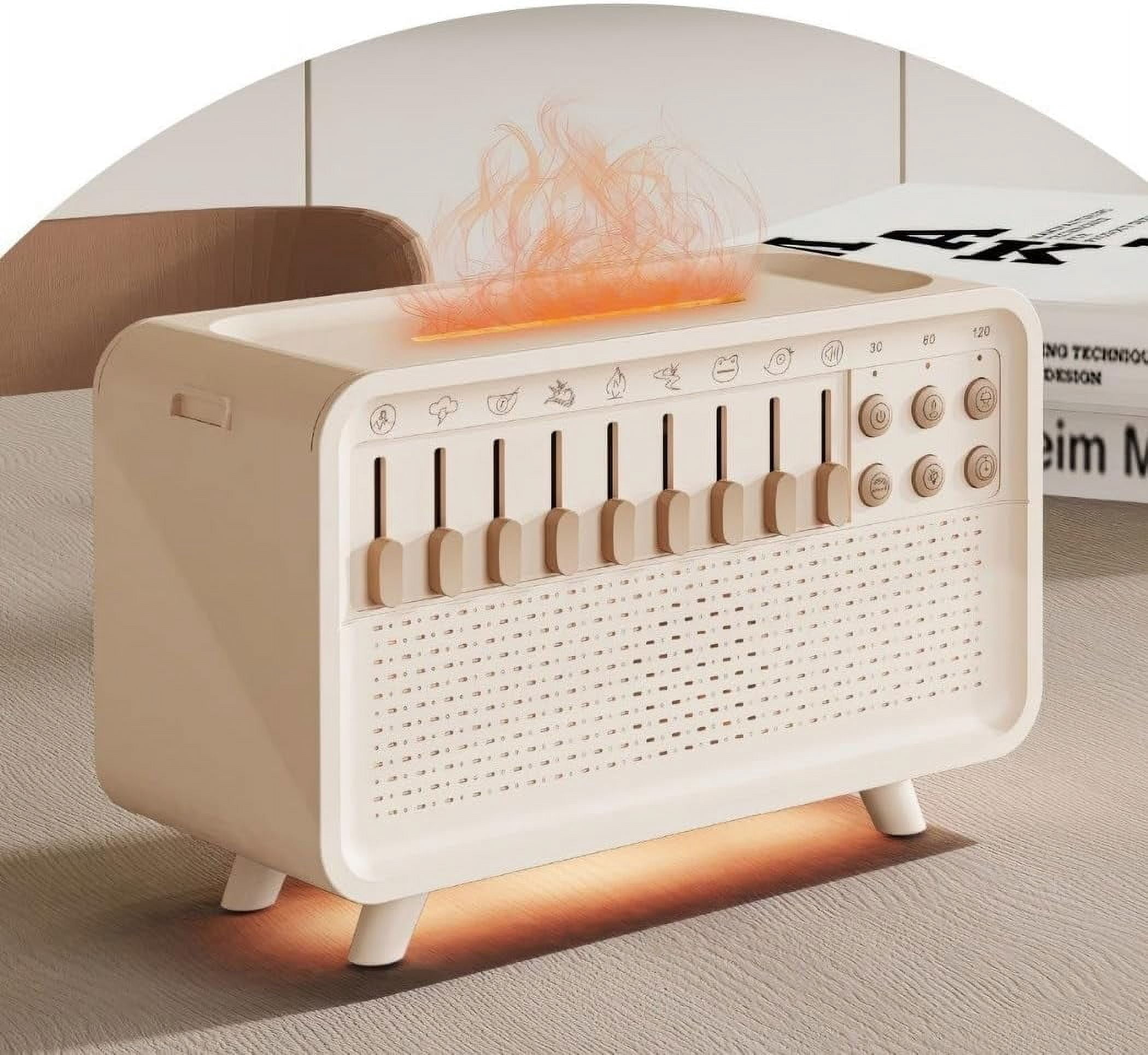 4-in-1 Smart Sleep Assistant with Bluetooth Speaker, Flame Night Light + White Noise Machine, 3-Level Brightness Timer, 200ml, for Bedroom