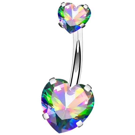 OUFER 14G Surgical Steel Sparkle Faceted Heart Cubic Zirconia Navel Rings Body Piercing Jewelry