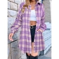 thumbnail image 3 of Women'S Button Down Flannel Shirts Plaid Shacket Long Sleeve Collared Long Jacket Coats & White L, 3 of 5