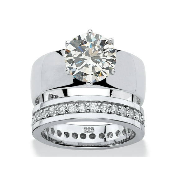 PalmBeach Jewelry Round Cubic Zirconia 2-Piece Solitaire and Eternity Wedding Ring Set 4.80 TCW in Sterling Silver